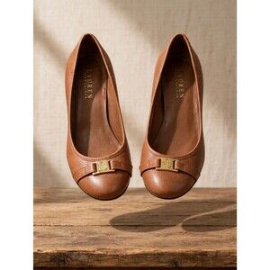 Lauren Ralph Lauren Womens Pumps 6B Cognac LRL Logo Plaque Low Heel Round Toe
